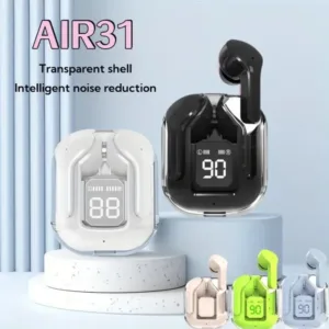 Air31 Wireless Earbuds with Crystal Transparent Case.