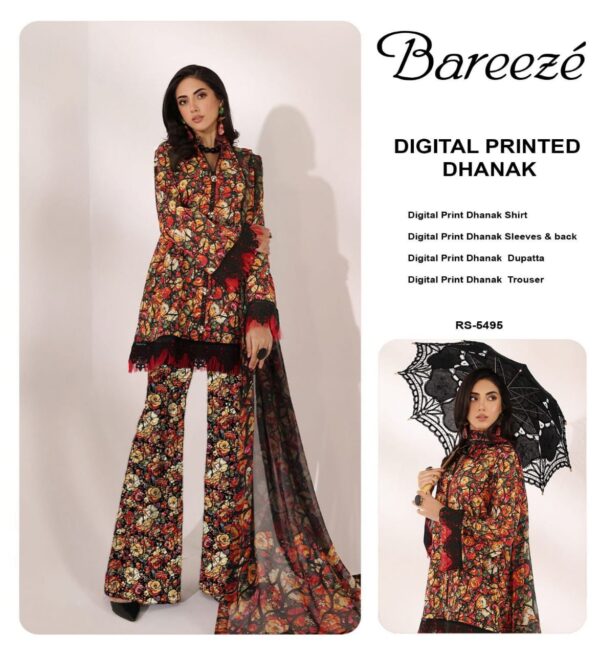 Bareeze 3PC Dhanak Digital Printed Bana Dora Style