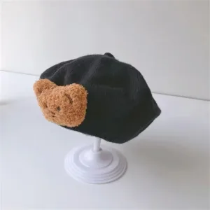 Black Flower Toddler Beret Hat