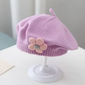 Purple Flower Toddler Beret Hat