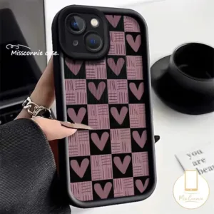 Brown Checkered Couple Purple Square Heart English Letter Soft Case0