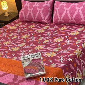 Gul Ahmad 3 Piece Pure Branded Cotton Bedsheet Set-022